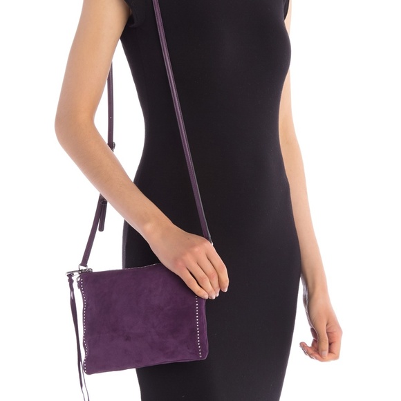NWT $148 Rebecca Minkoff Jon Suede Leather Purple Silver Studded Crossbody Bag! - Picture 3 of 10